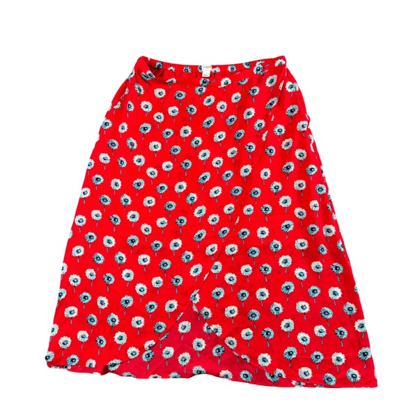 J. Crew Dresses & Skirts - J.Crew Red Floral Wrap Midi Skirt Boho Cottagecore Feminine Size L